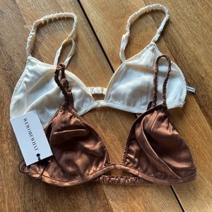 We Wore What Silky Bralette Size M in White & Brown